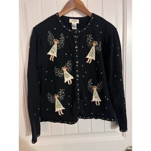 Talbots Women' Size Medium Sweater Embroidered Angels‎ Button Front Cardigan